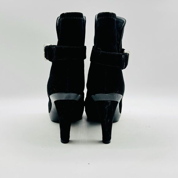 Stuart Weitzman Boots Womens 6 Black Suede Ankle Bootie Heeled Buckle Shoes - Picture 5 of 11